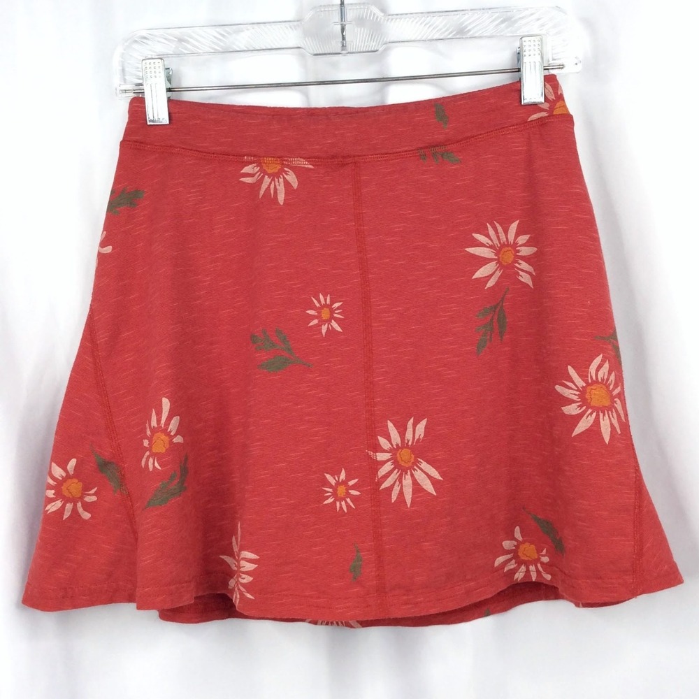 Toad & Co Floral Daisy Skort Women's Size Small Red Organic Cotton Lyocell Mini